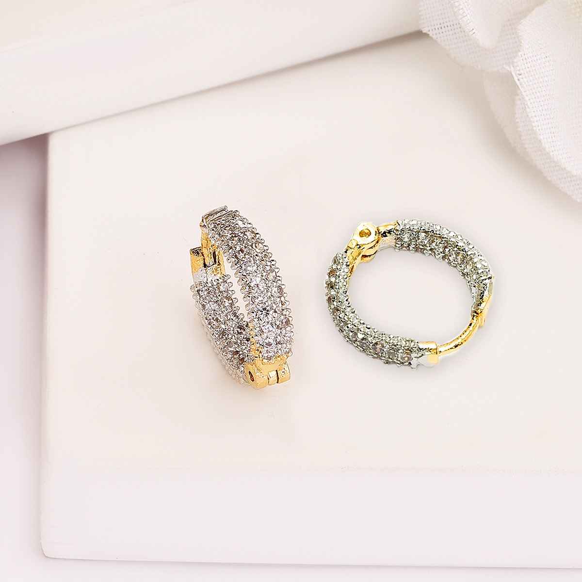 Zeneme White & Gold-Toned Teardrop Shaped Studs Earrings For Women & Girls