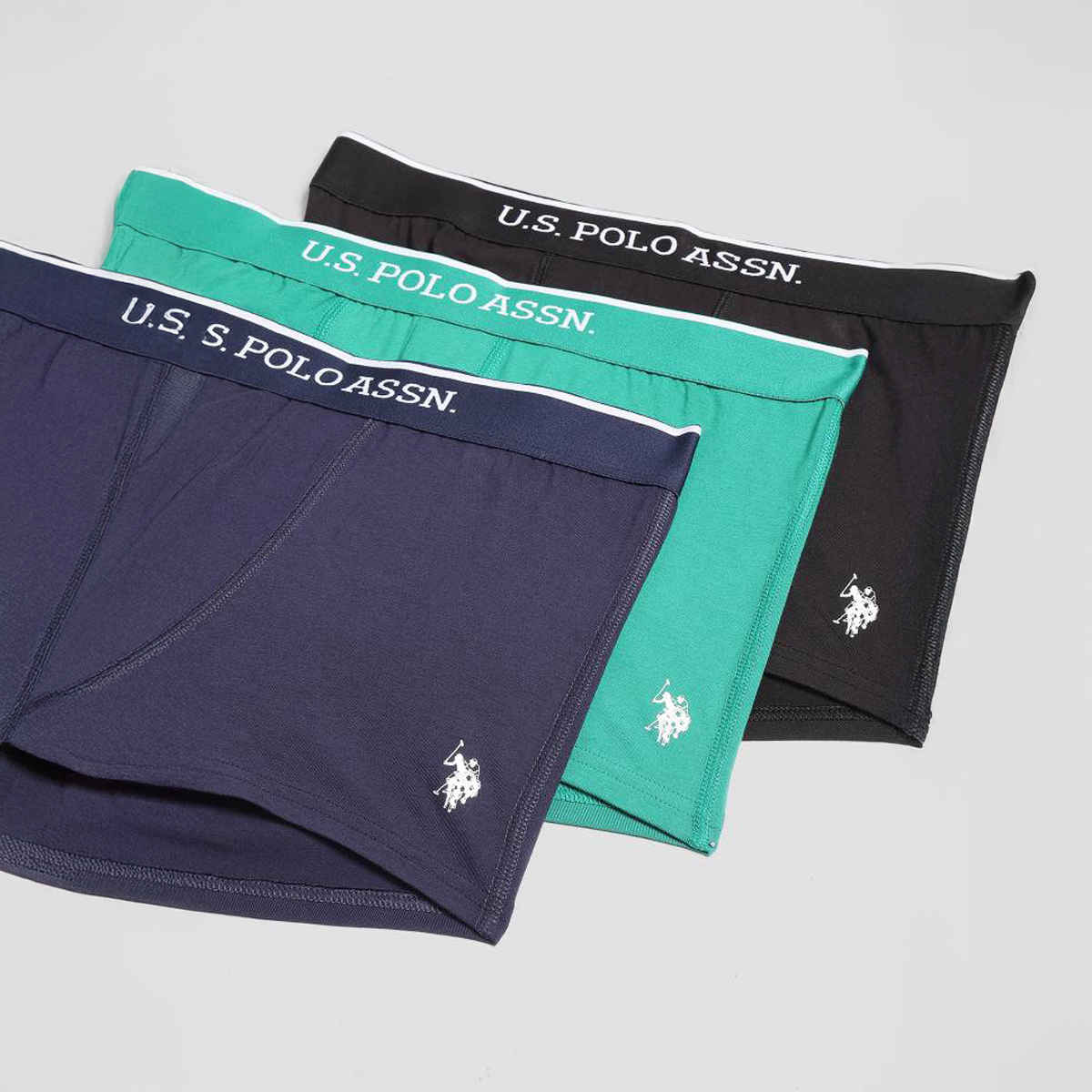 USPA Mid Rise Cotton Mens Trunk - Pack of 3 - Black, Green And Navy - XL