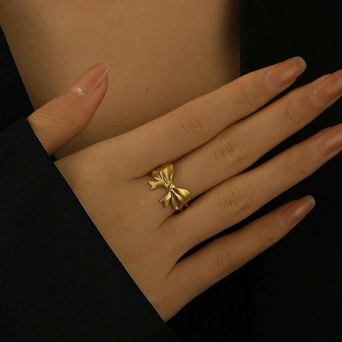 Label She Gold-Plated Stainless Steel Bow Themed Adjustable Ring | LS-RNG-72202