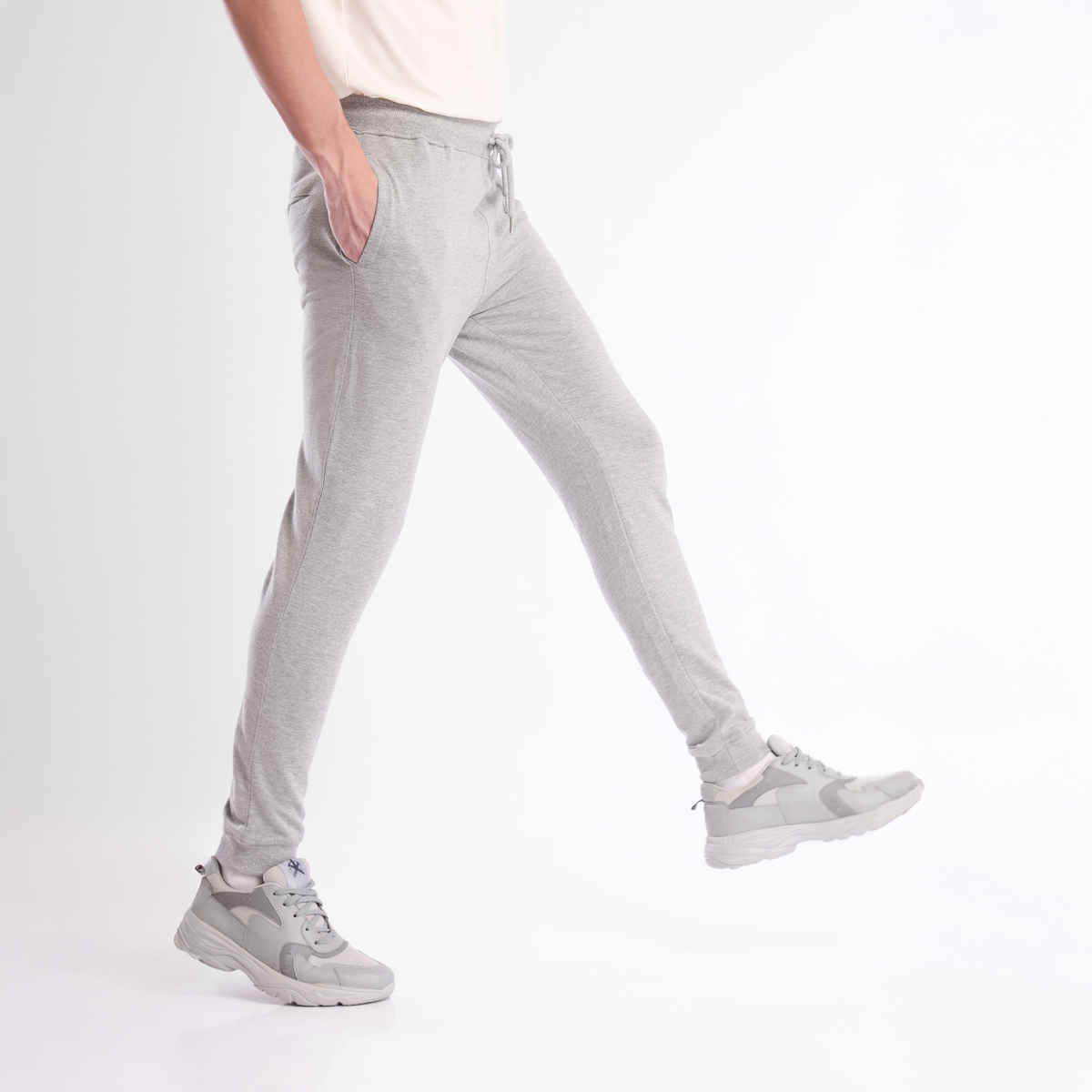 Nobero Men's Zip Pocket Joggers | Grey Melange - XL