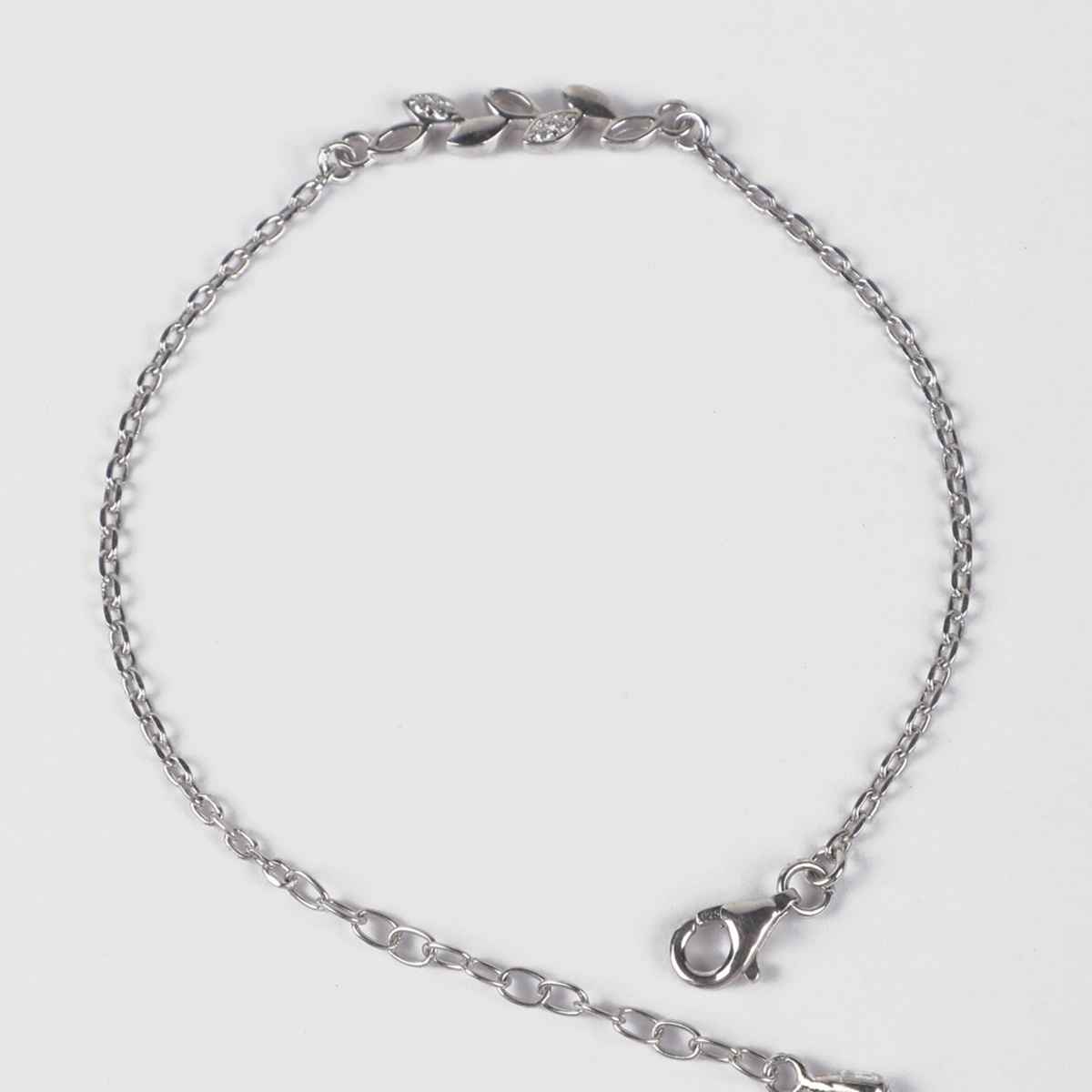Clara 925 Sterling Silver Leaf Bracelet | Adjustable | Rhodium Plated | Swiss Zirconia