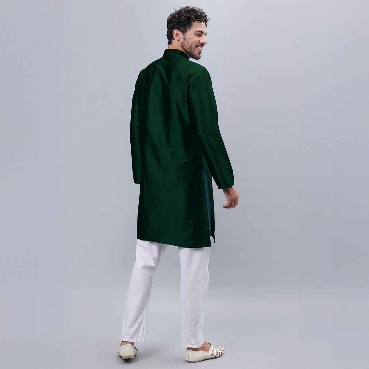 Mad Over Print Men's Silk Blended Kurta | Green - S