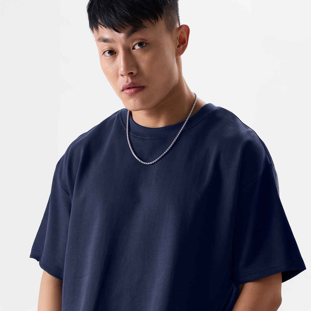 The Souled Store Solids- Navy Blue Oversized T-Shirts, Navy Blue, M