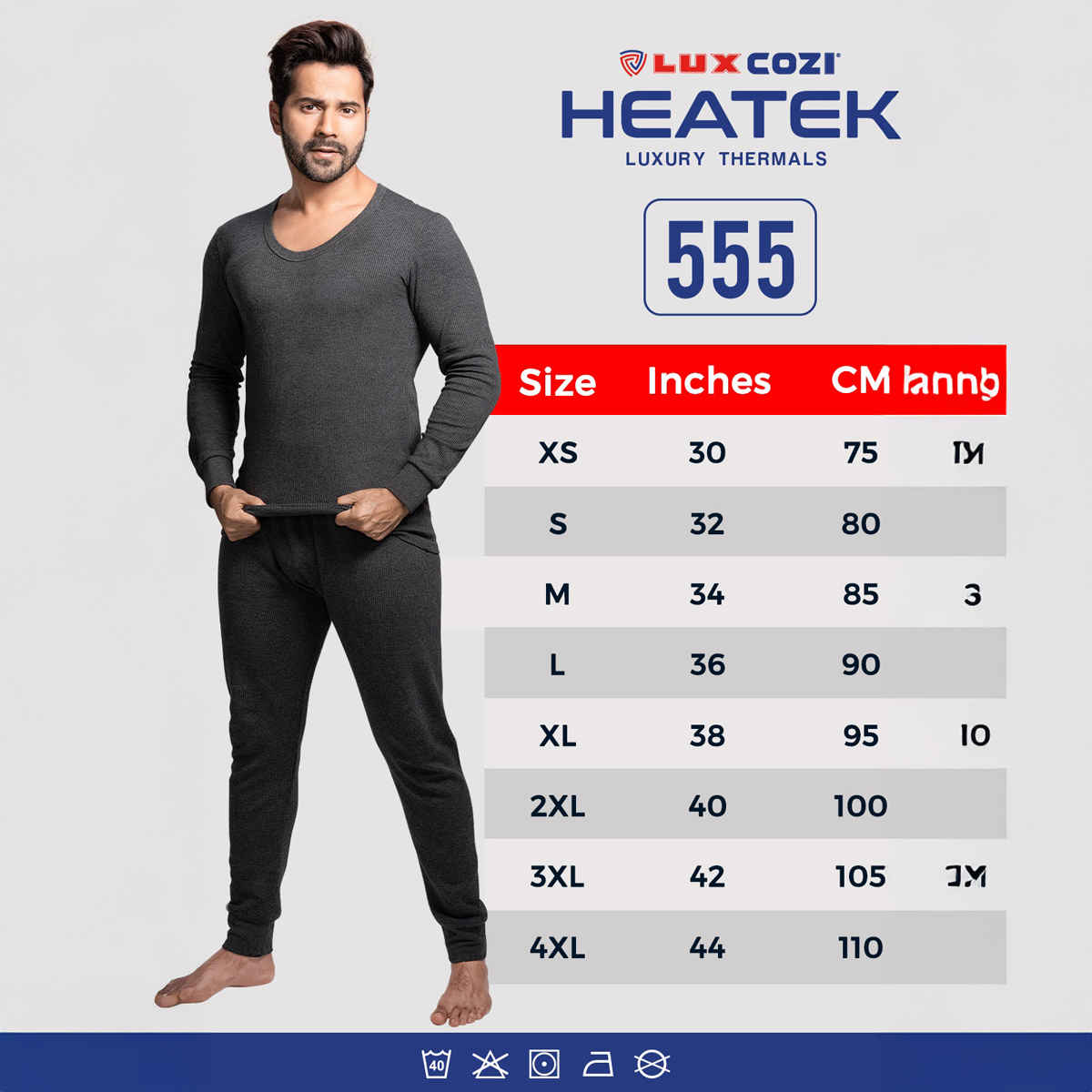Lux Cozi Men's Heatek Thermal Comfort, Stretchable & Super Warm Set | Black Melange-80