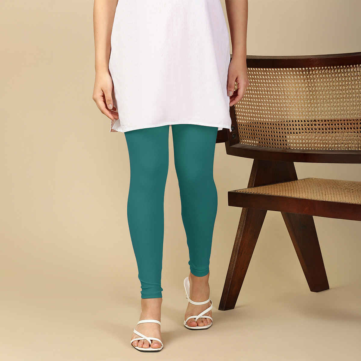 PYNK By Lux Cozi Women Flexi-fit 360 Stretch Ankle Length Premium Cotton Leggings|Green|Free Size