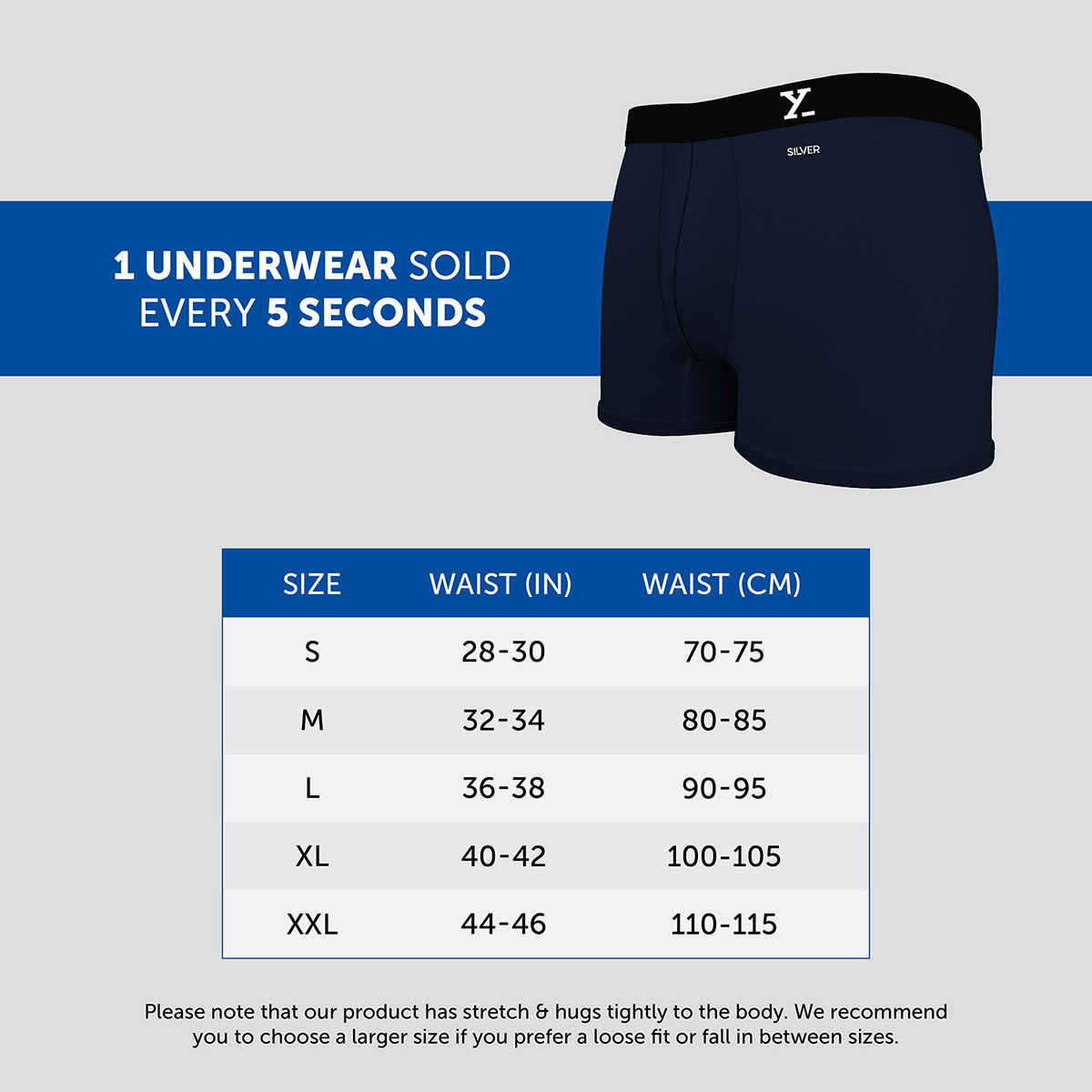 XYXX Men's Aero Cotton Solid Trunks Pack of 2, Midnight Blue & Frost Grey| L