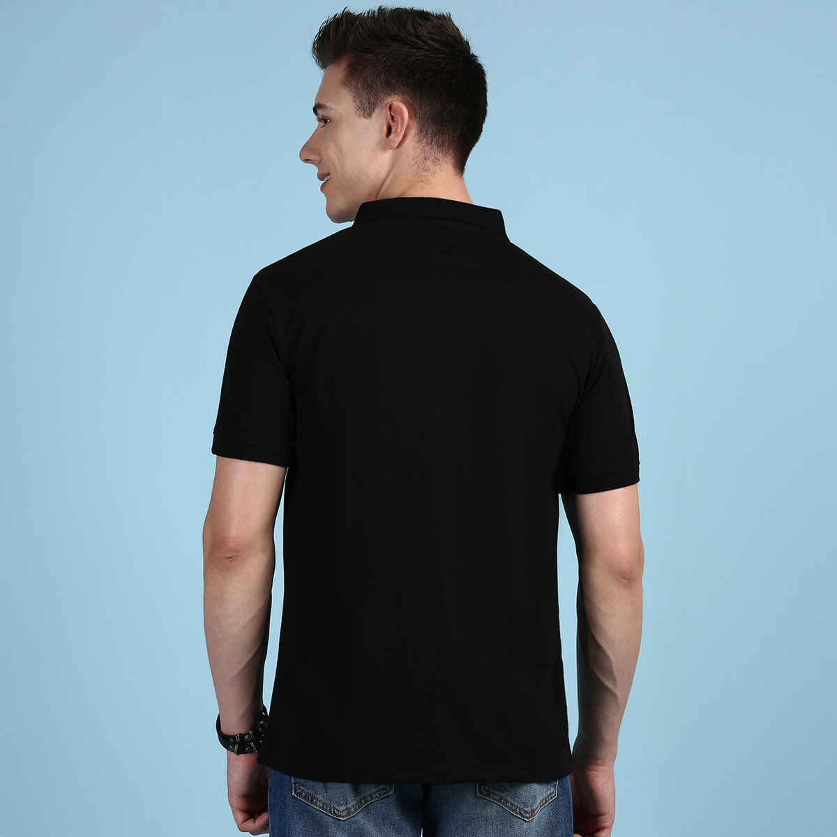 Lux Cozi Men's Solid Cotton Polo T-shirt with Pocket | Black - L