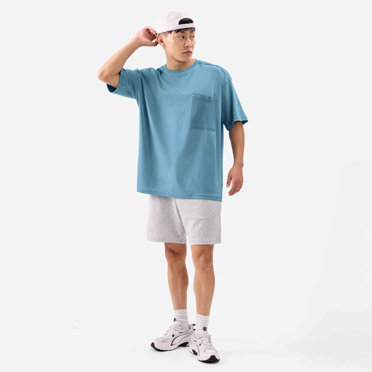 The Souled Store Men's Solids Oversized T-shirt | Arctic Blue - M