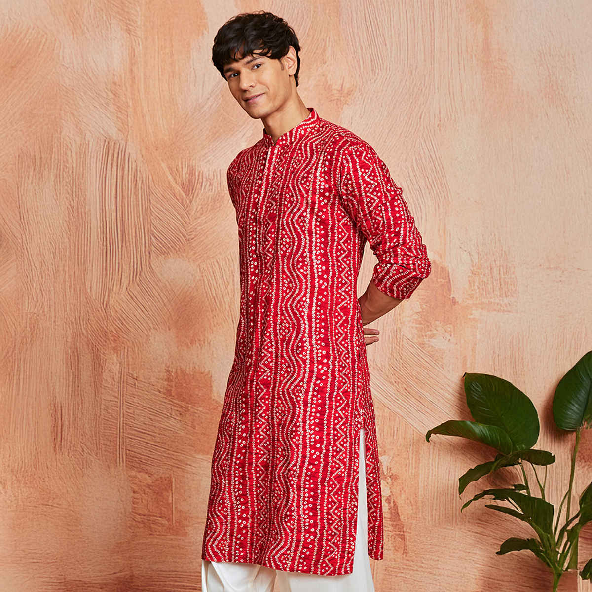 Vastramay Men's Rayon Kurta | Red - XL
