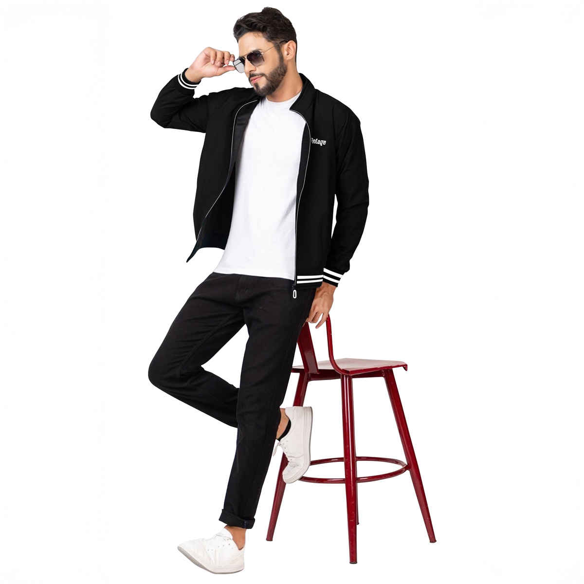 Ftx Men's Solid Full Sleeve Regular Fit Windcheater Casual Jacket | Black - 2XL