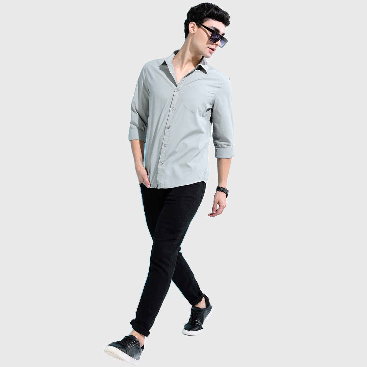 Ketch Grey Solid Slim Fit Casual Shirt | Grey | M