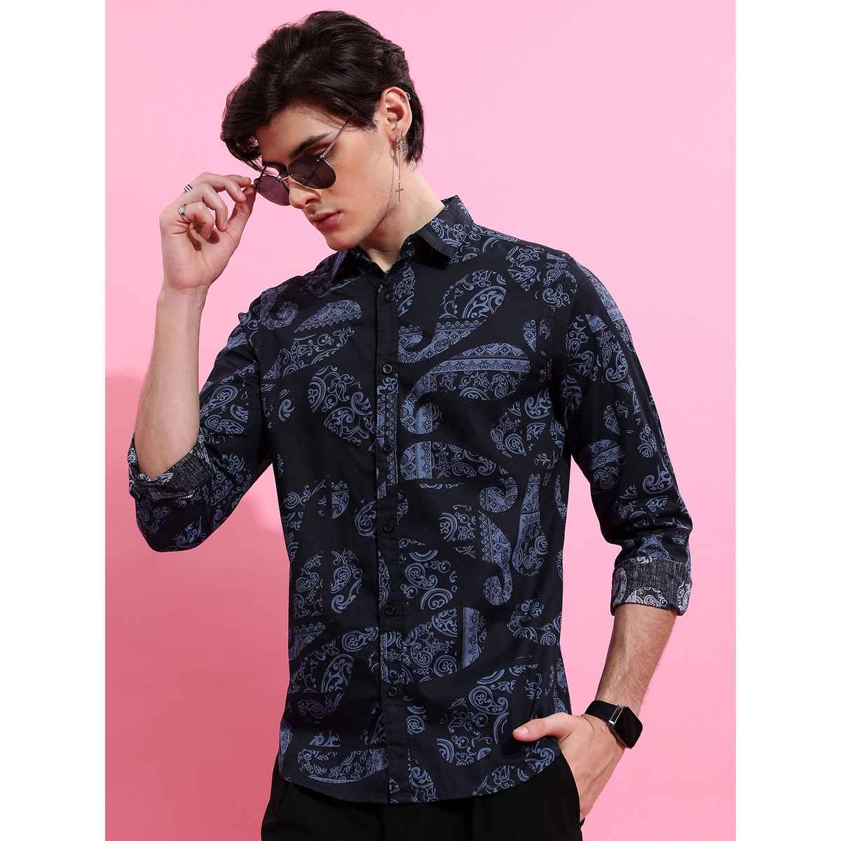 Ketch Men Slim Fit Floral Printed Casual Shirt | Blue | L