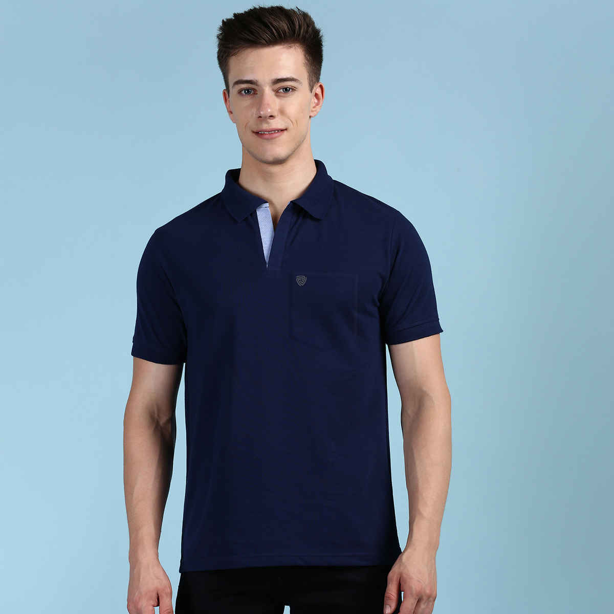 Lux Cozi Men's Solid Cotton Polo T-shirt with Pocket | Ink Blue - M