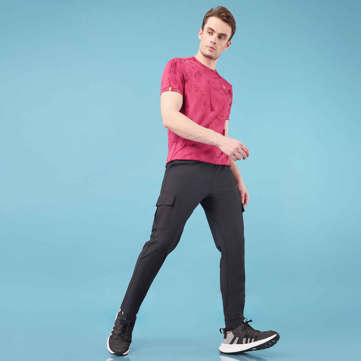 Technosport Men Poly Solid Relax Fit Sports Cargo Trackpants with DURACOOL+ | Black | L