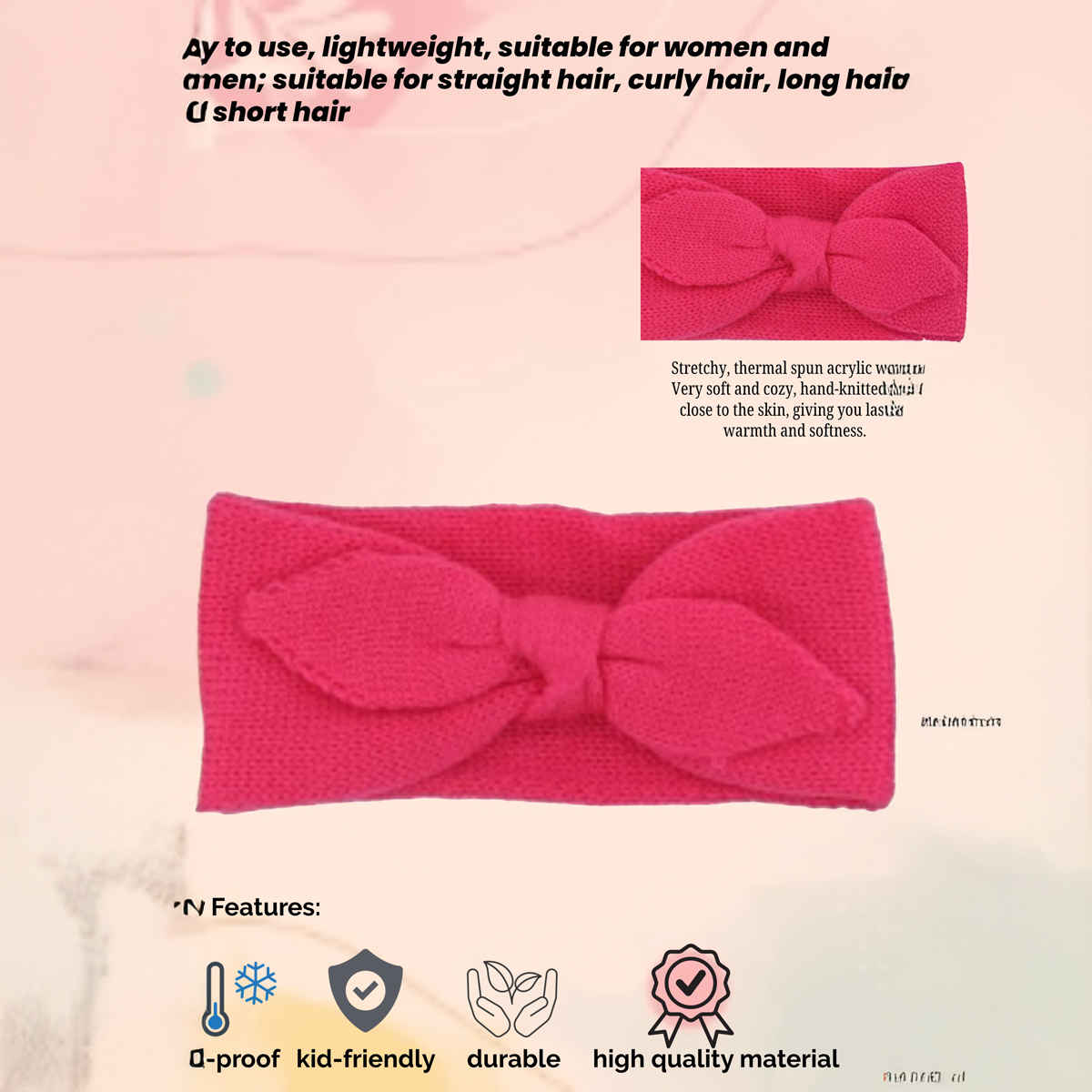 Fabseasons Unisex Solid Acrylic Wool Headband | Peach | 2 - 10 years