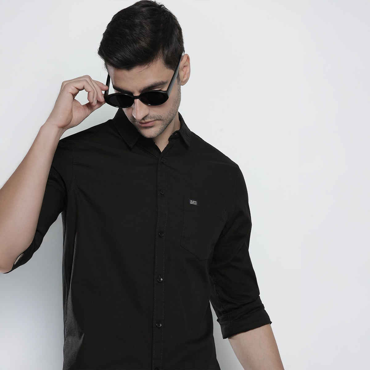 The Indian Garage Co Men's Slim Fit Solid Casual Shirt | Black - XL