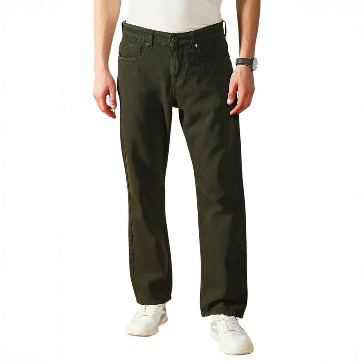 Dennis Lingo Men's Relaxed Fit Mid-Rise Clean Look Jeans | Olive | 32