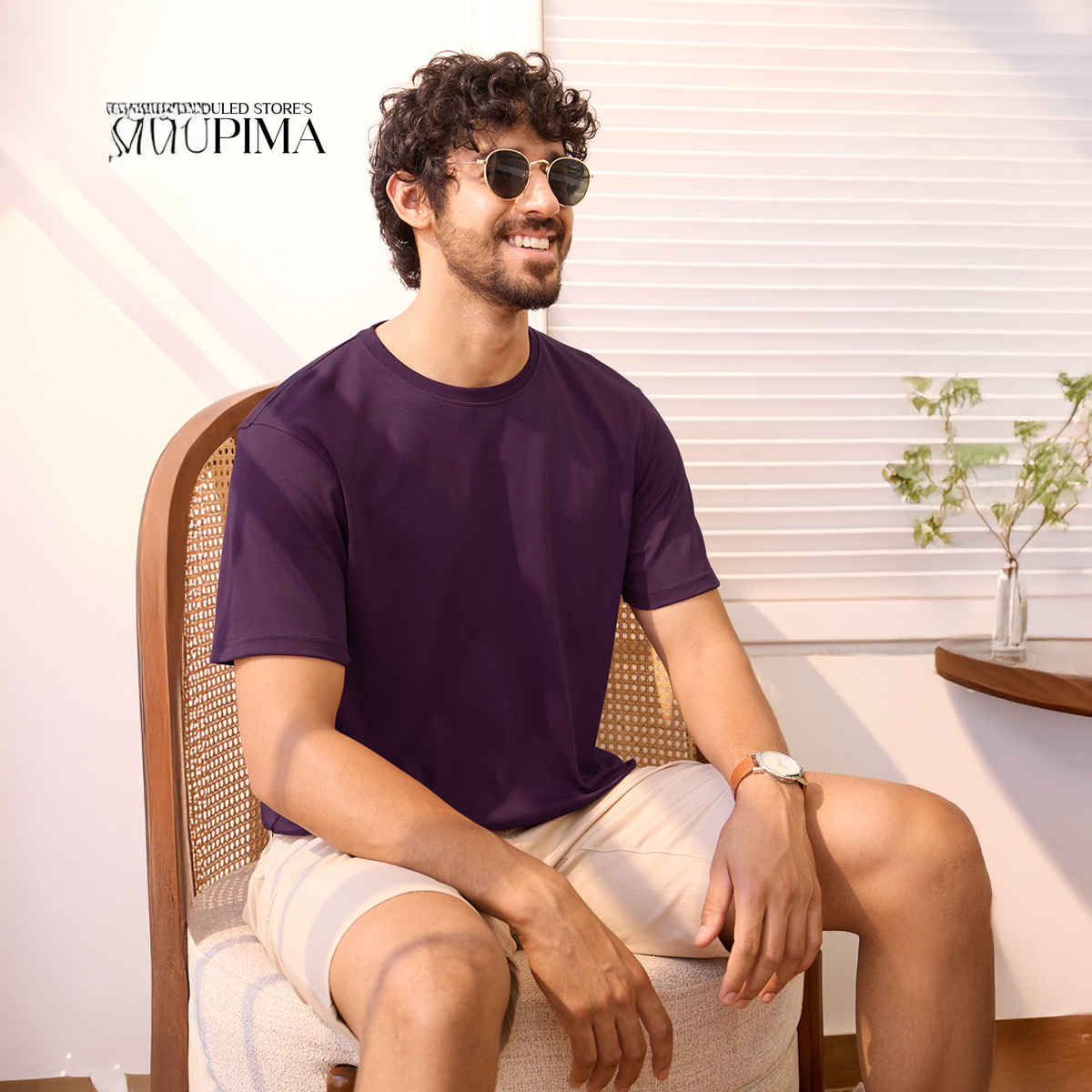The Souled Store Men's Regular Supima | Deep Purple T Shirts | L