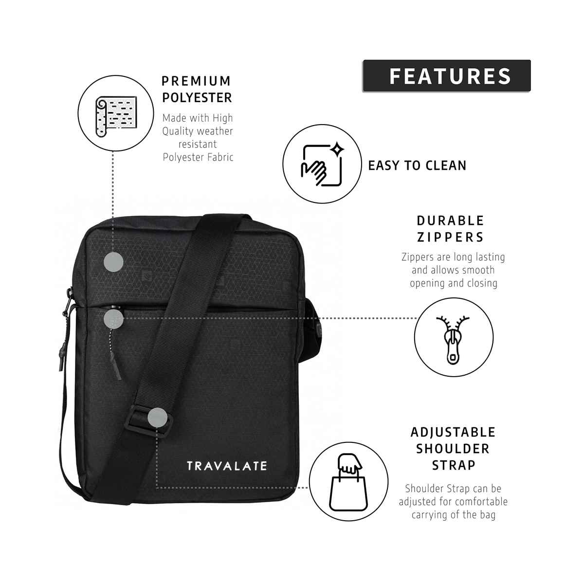 TRAVALATE Trendy Crossbody Sling Bag | Black