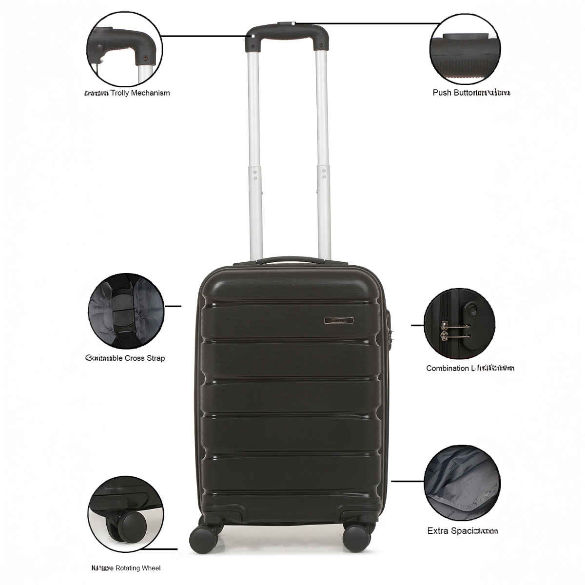 Teakwood Unisex Solid 95% Cotton and 5% Elastane 32 L Retractable Trolley Bag | Black - M