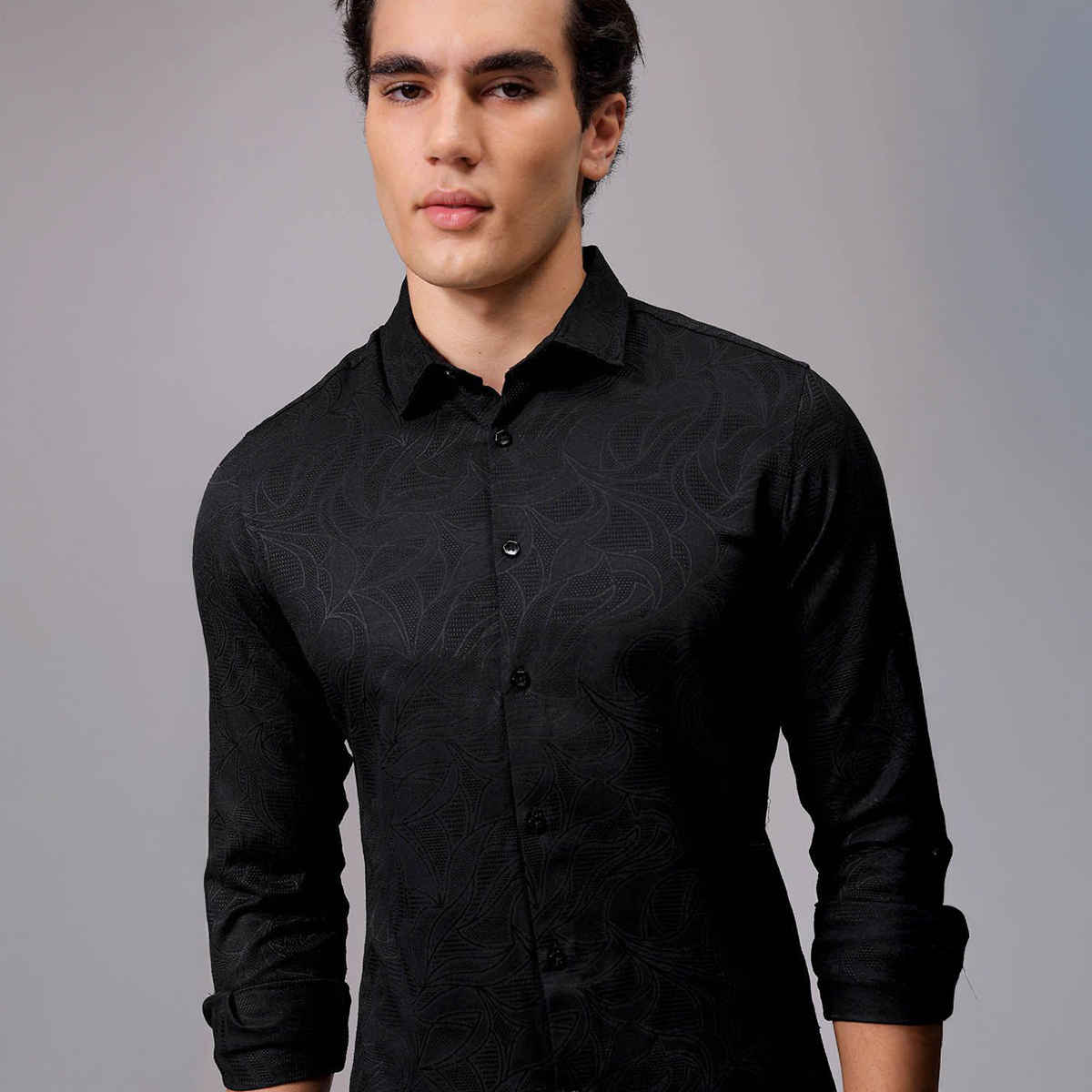 The Indian Garage Co Men's Slim Fit Textured Casual | Black | S