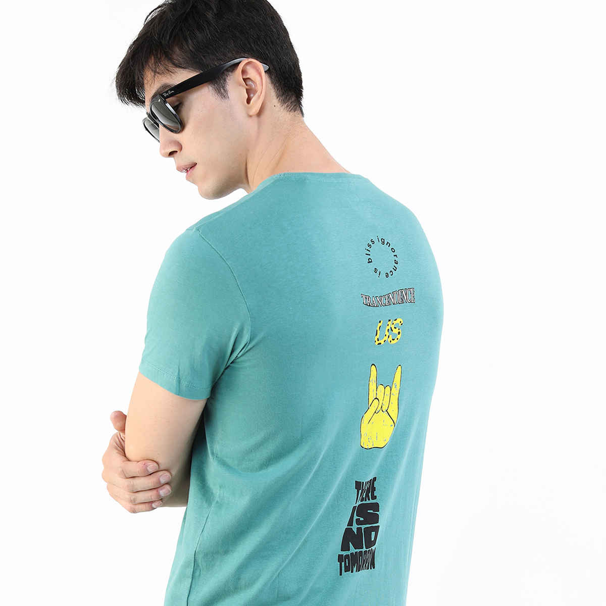 Highlander Men's Printed Round Neck Slim Fit T-shirt | Teal - S