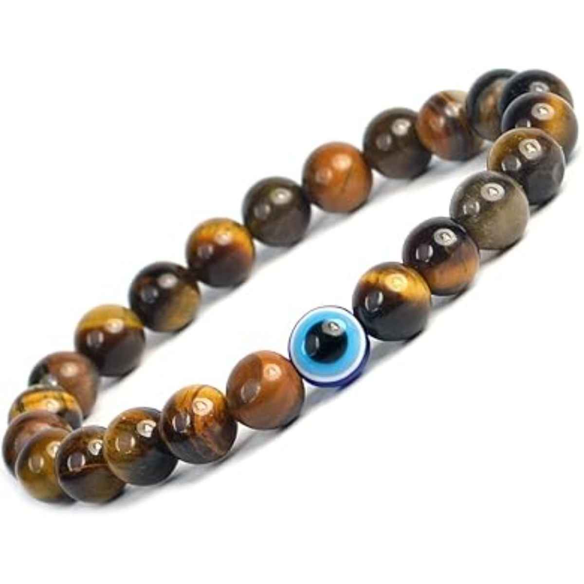 The Opal Factory Men's Jewelry Tiger Eye Bracelet with Evil Eye Bead | Bangle-286 | Brown