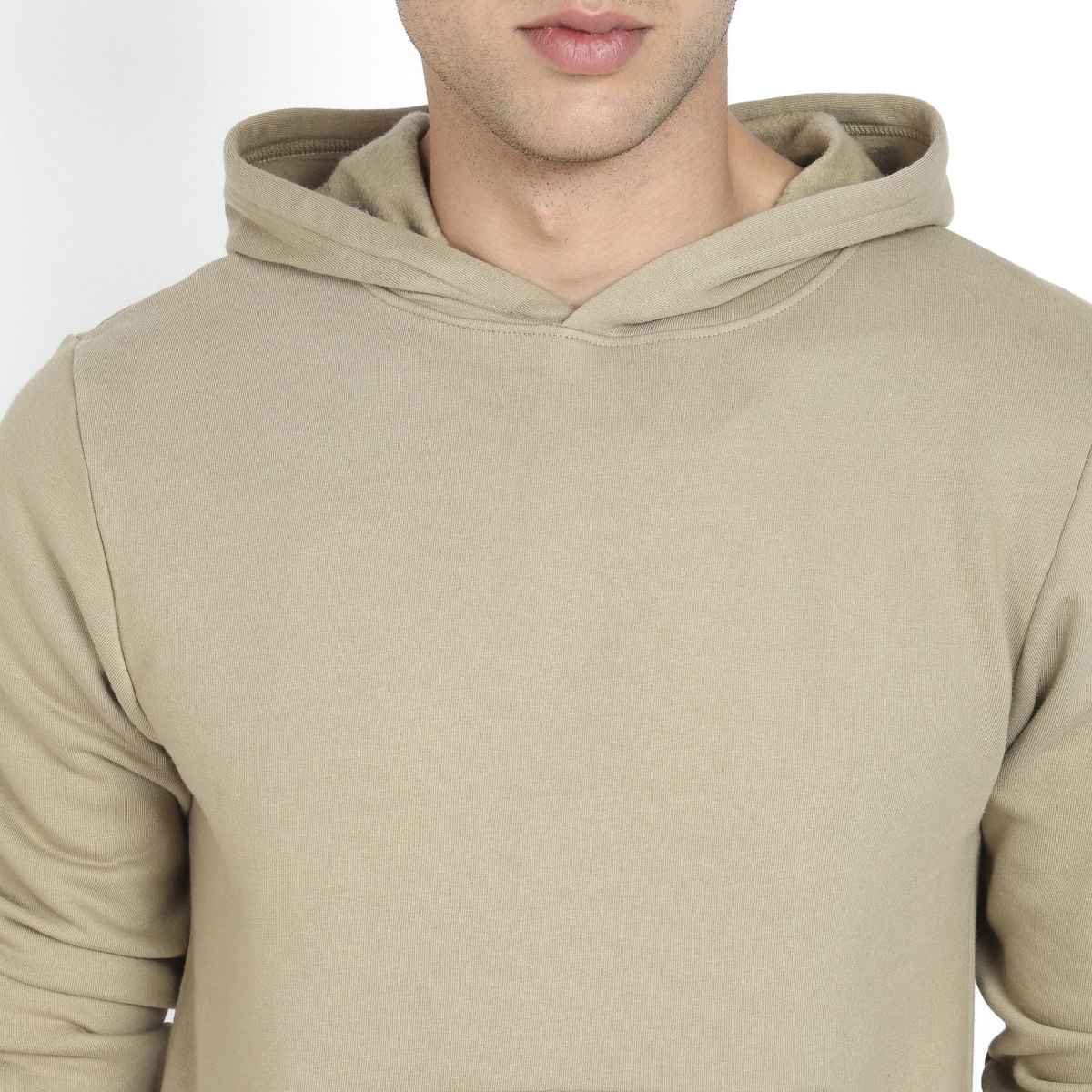 Campus Sutra Men's Pullover Hoodie With Contrast Drawstring | Beige - L