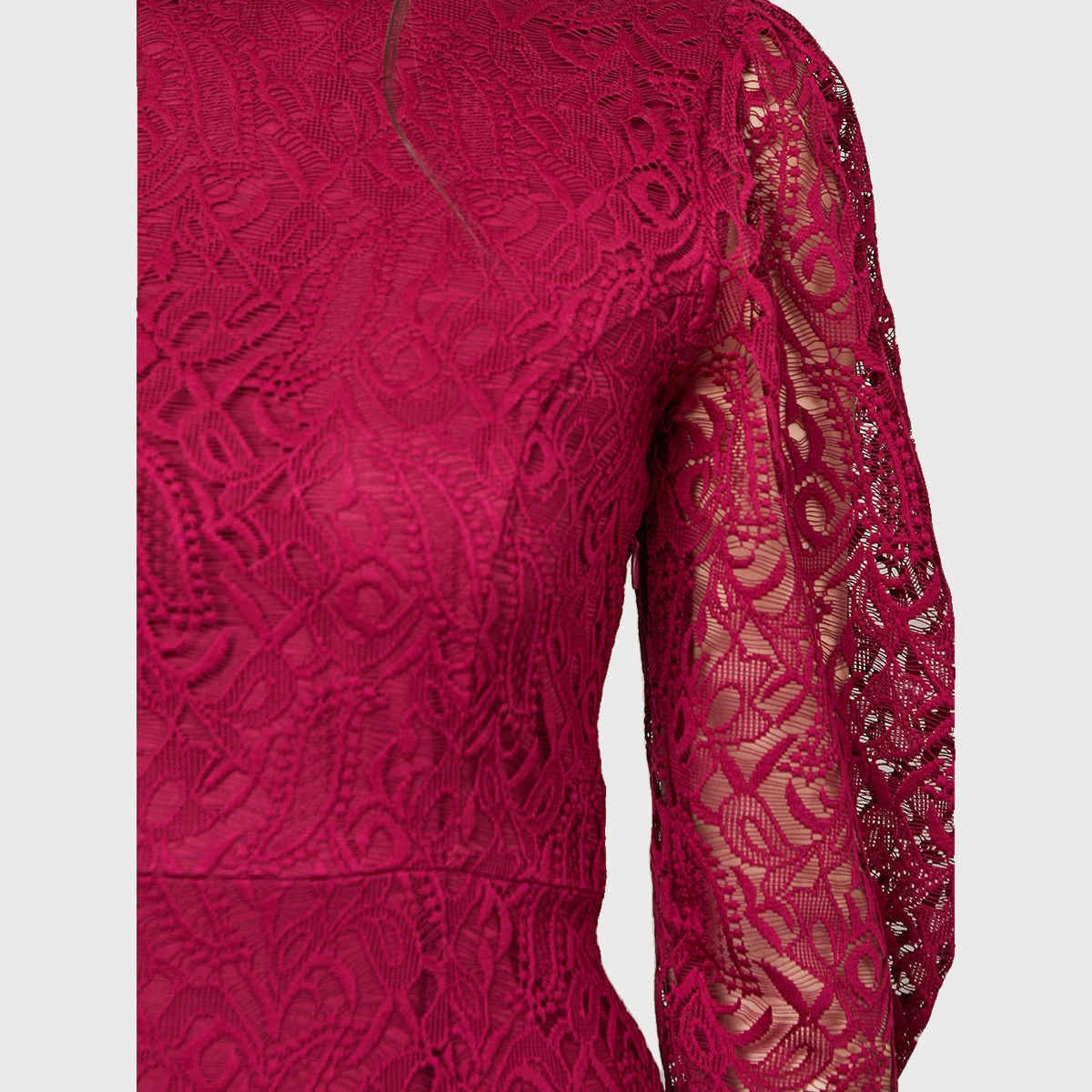 Styli Women's Bodycon Midi Dress with Lace Insert and Frill Hem | Pink - S