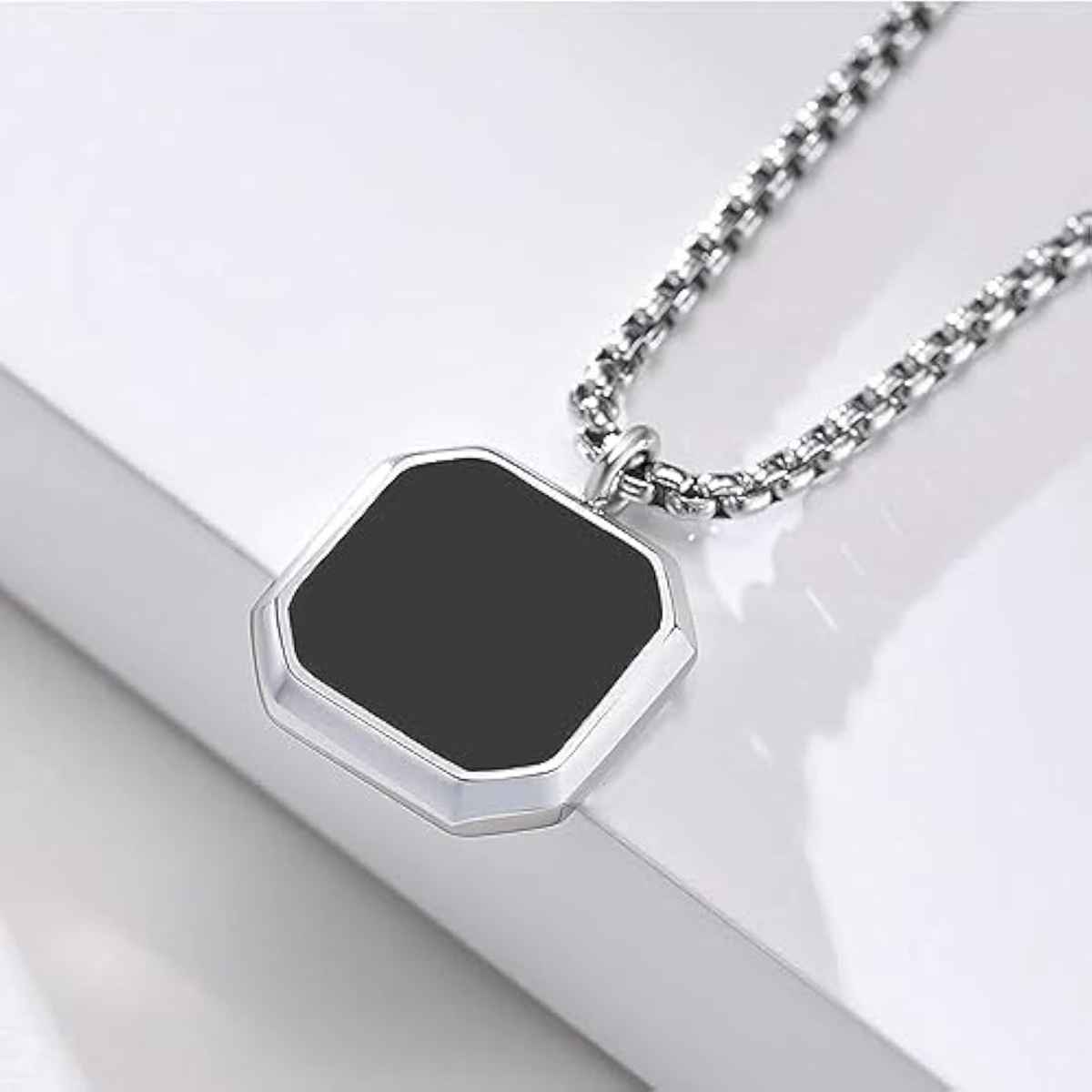 The Opal Factory Men's Pendant | Square Pendant with Chain | Necklace-096 | Silver