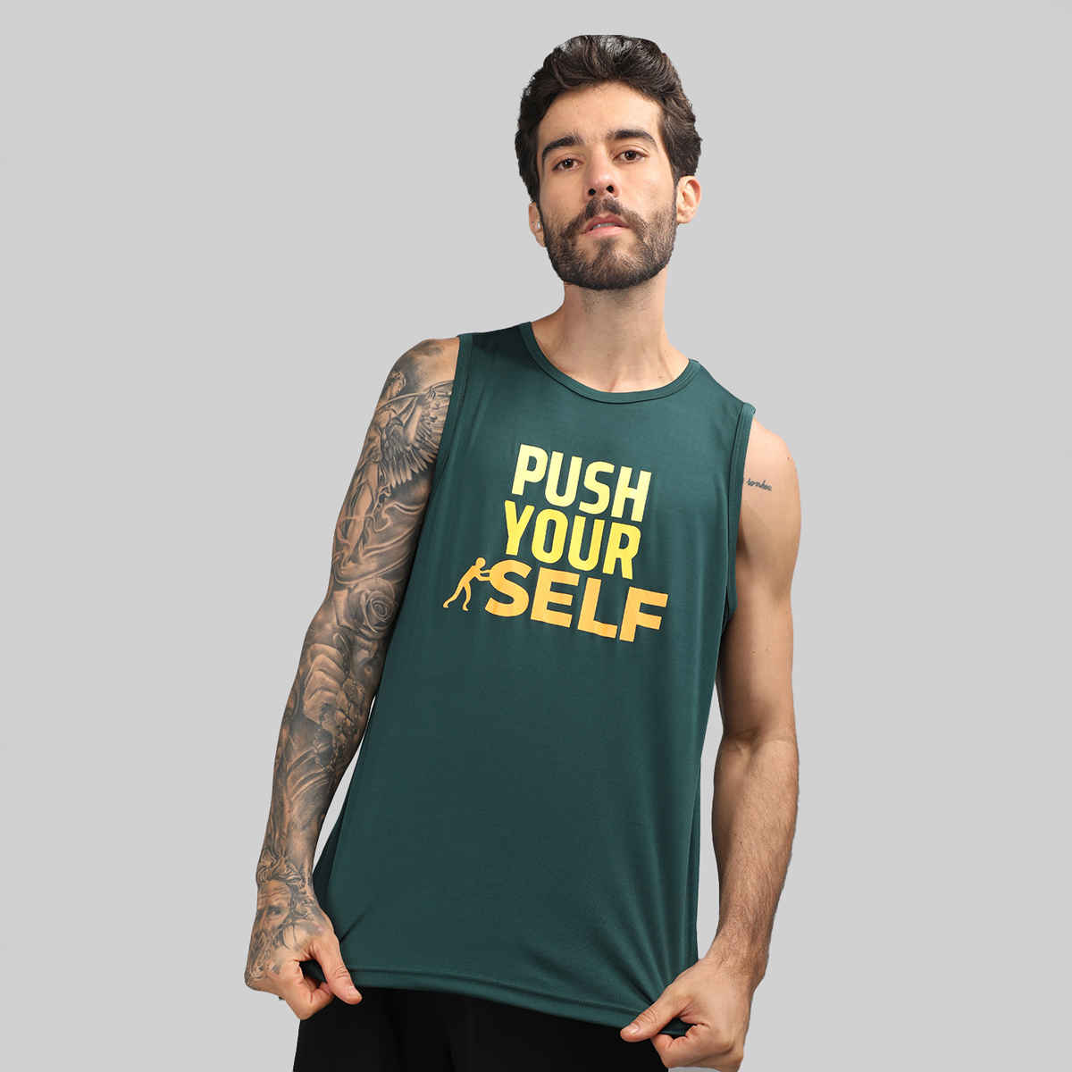 Chkokko Men's Gym Regular Fit Tank Tops Sports Sleeveless Vest | Bottle Green - L