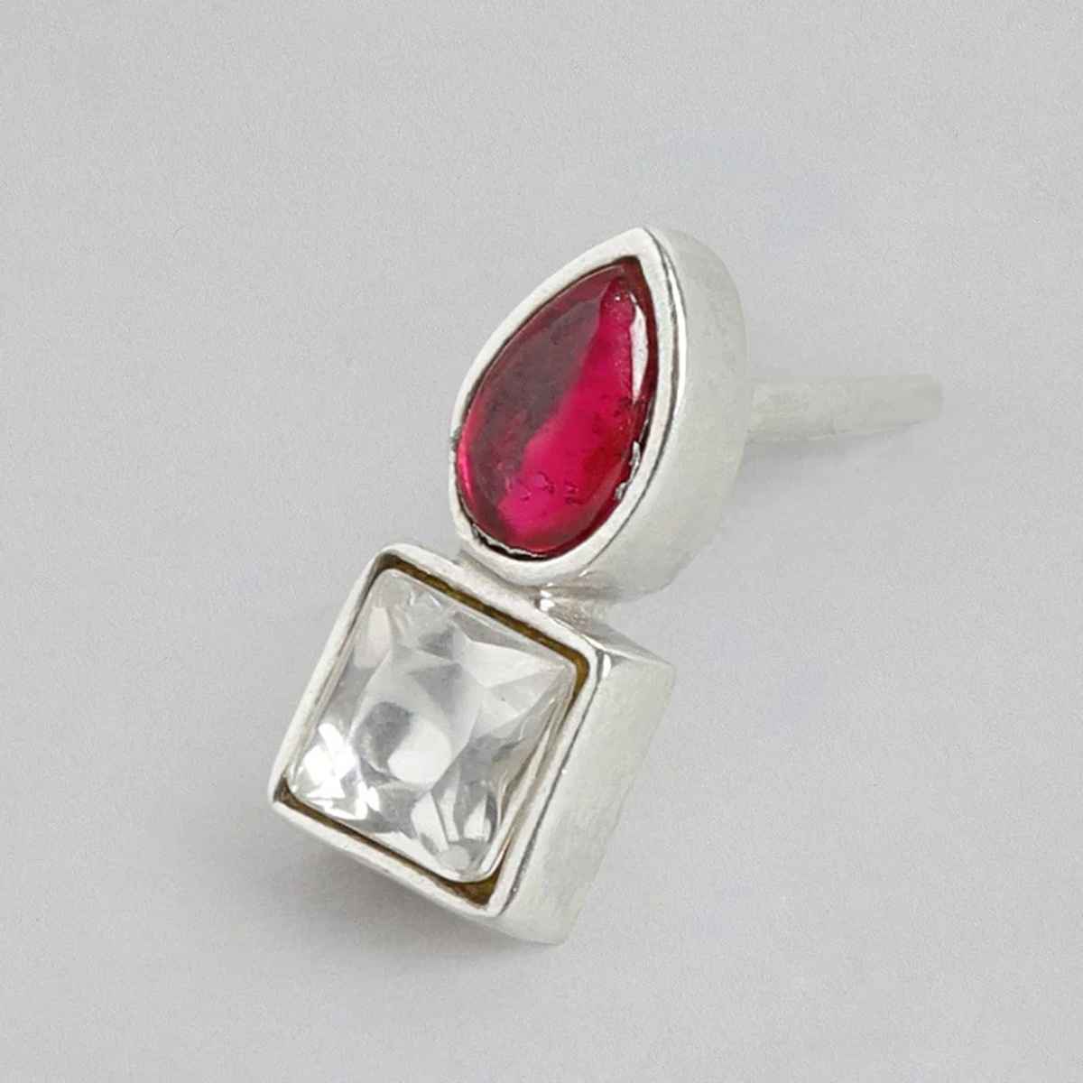 Unniyarcha 92.5 Silver Cubic Red Drop Stud Earrings