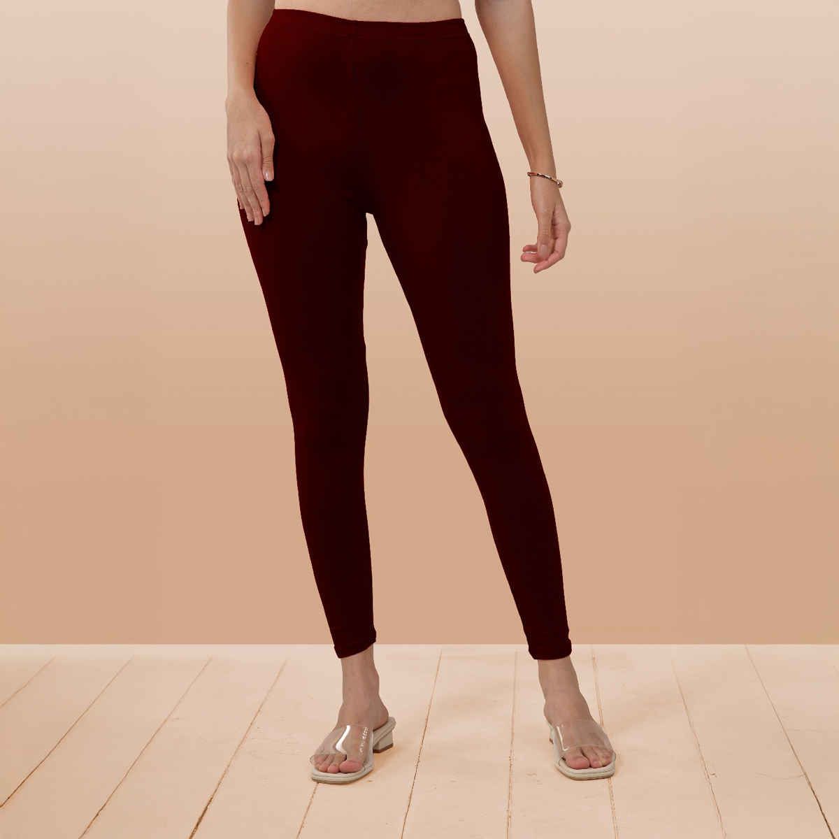Lyra Women's Leggings Ankle Length | Maroon - Free Size