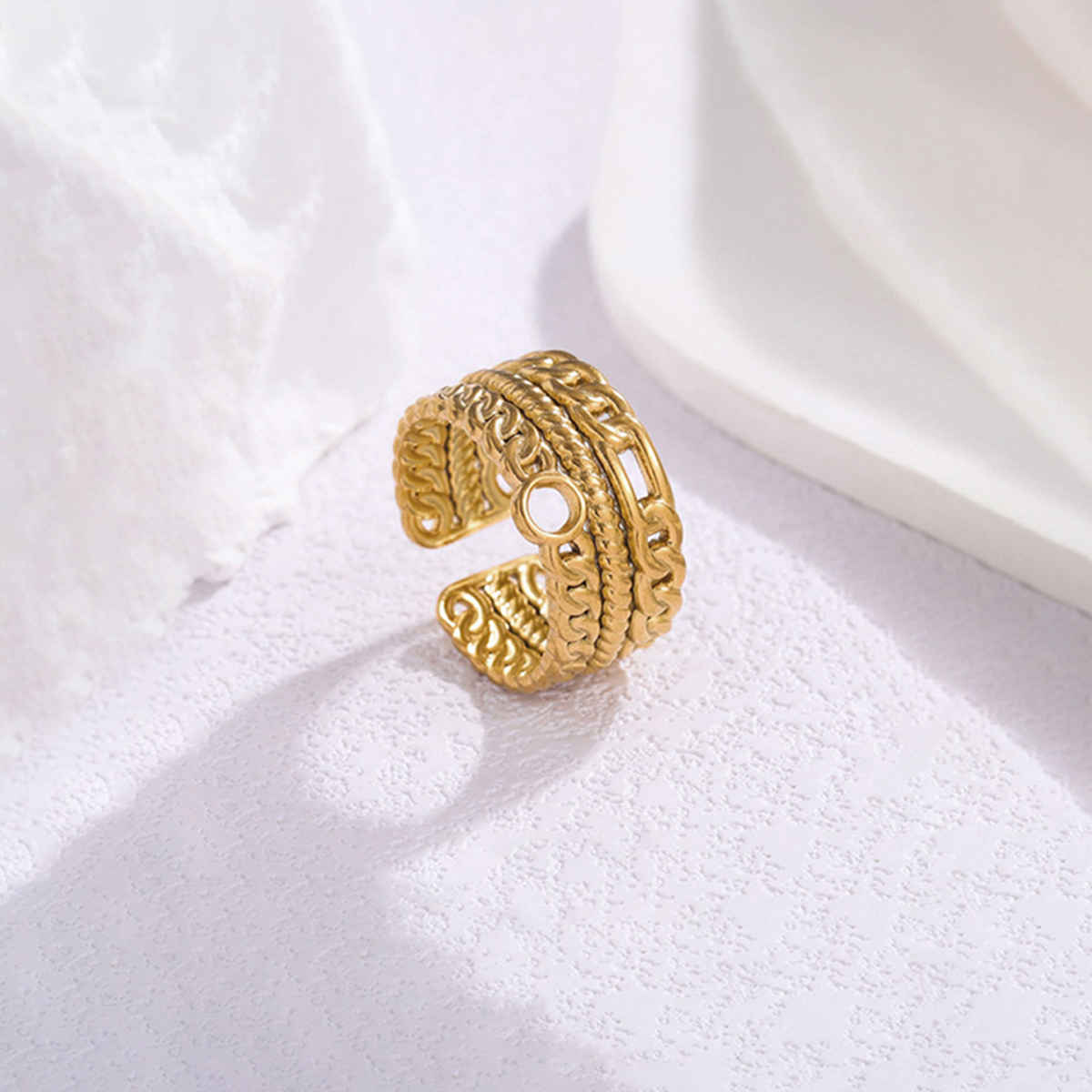 Label She Gold-Plated Stainless Steel Contemporary Adjustable Ring | LS-RNG-72198