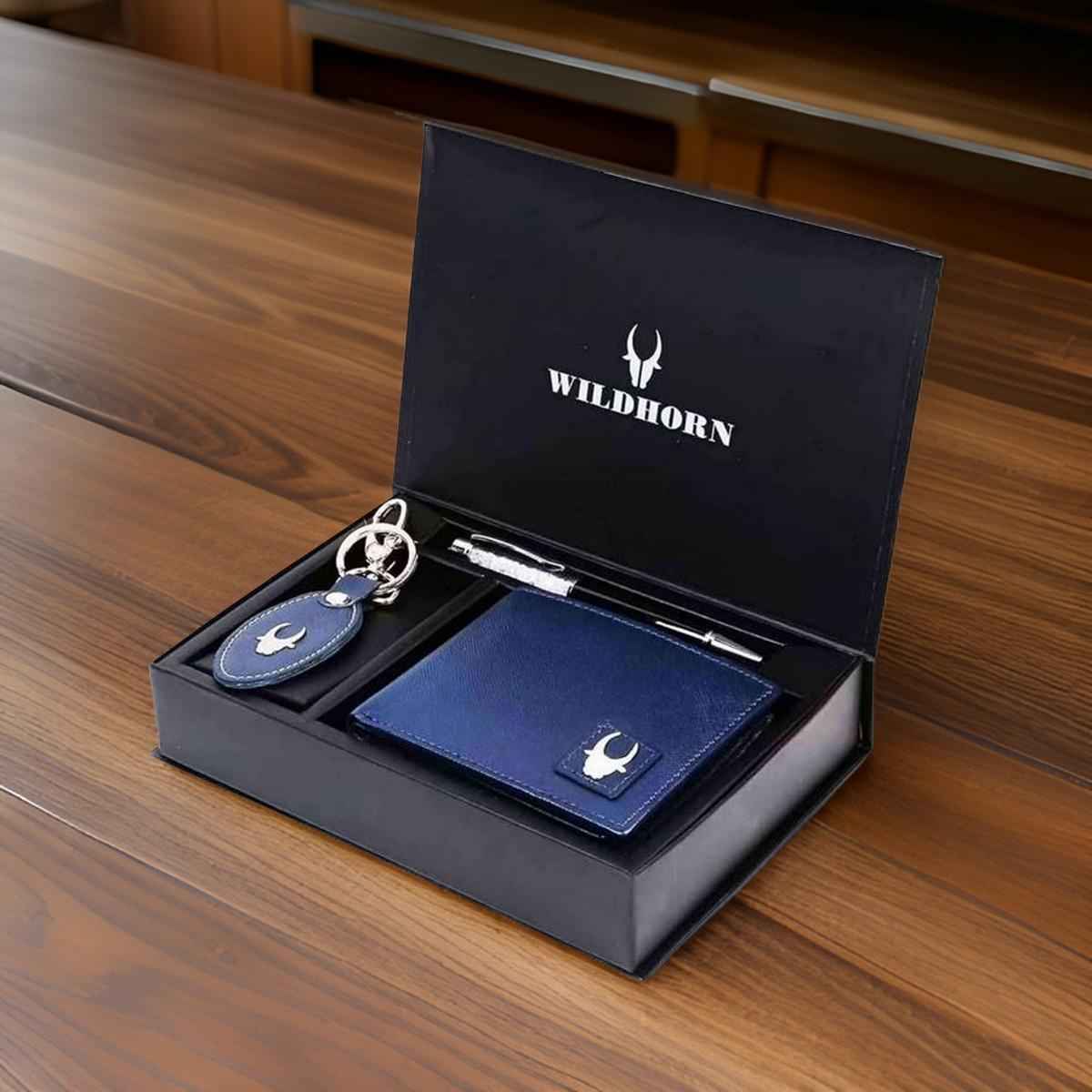 Wildhorn Men's Leather Wallet Gift Set | Blue