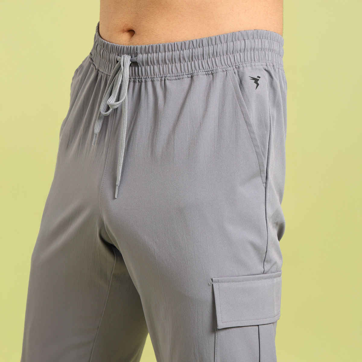 Technosport Men Poly Solid Relax Fit Sports Cargo Trackpants with TS FLEXI | Light Grey | 2XL