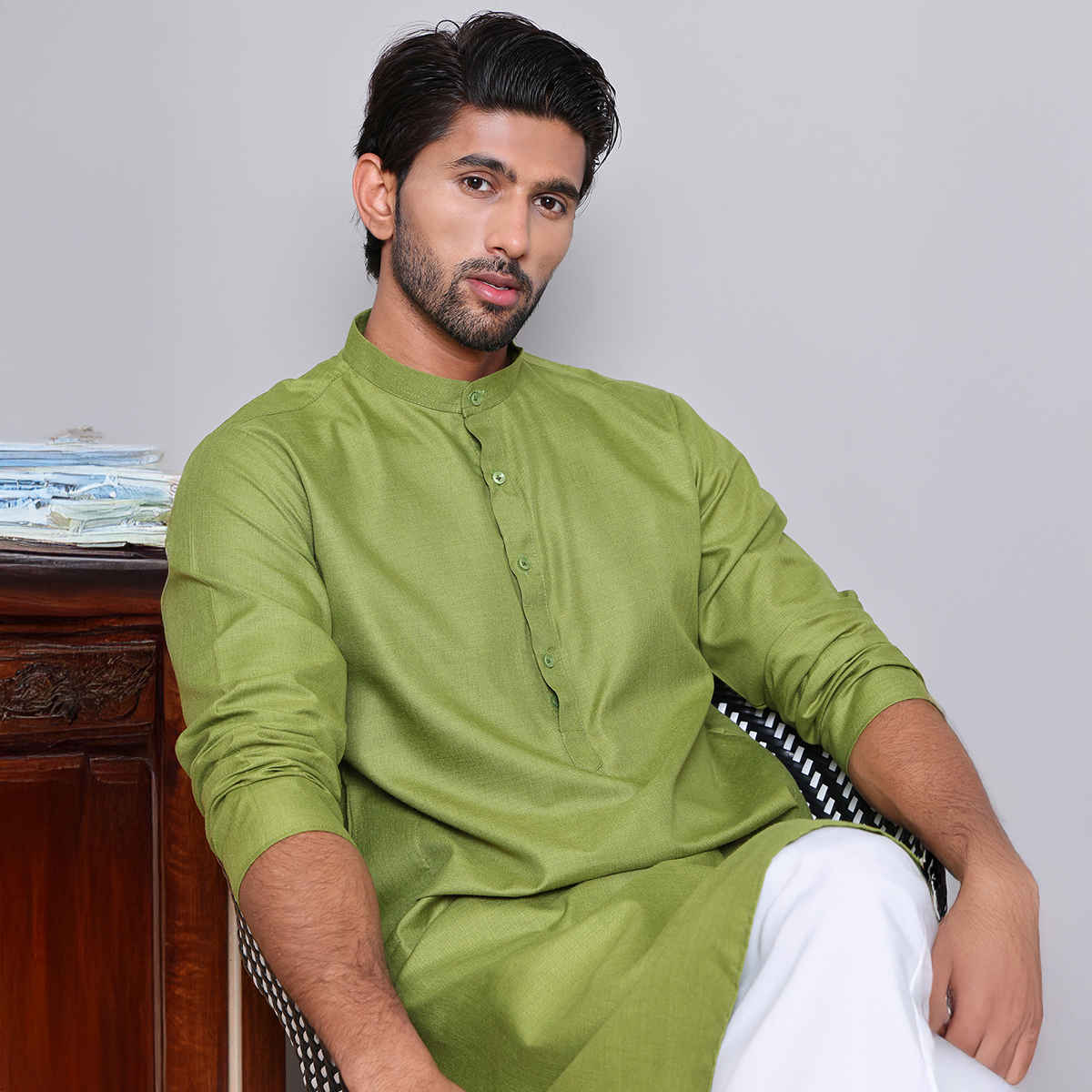 Jompers Men's Kurta | KO 5144 | Olive - S