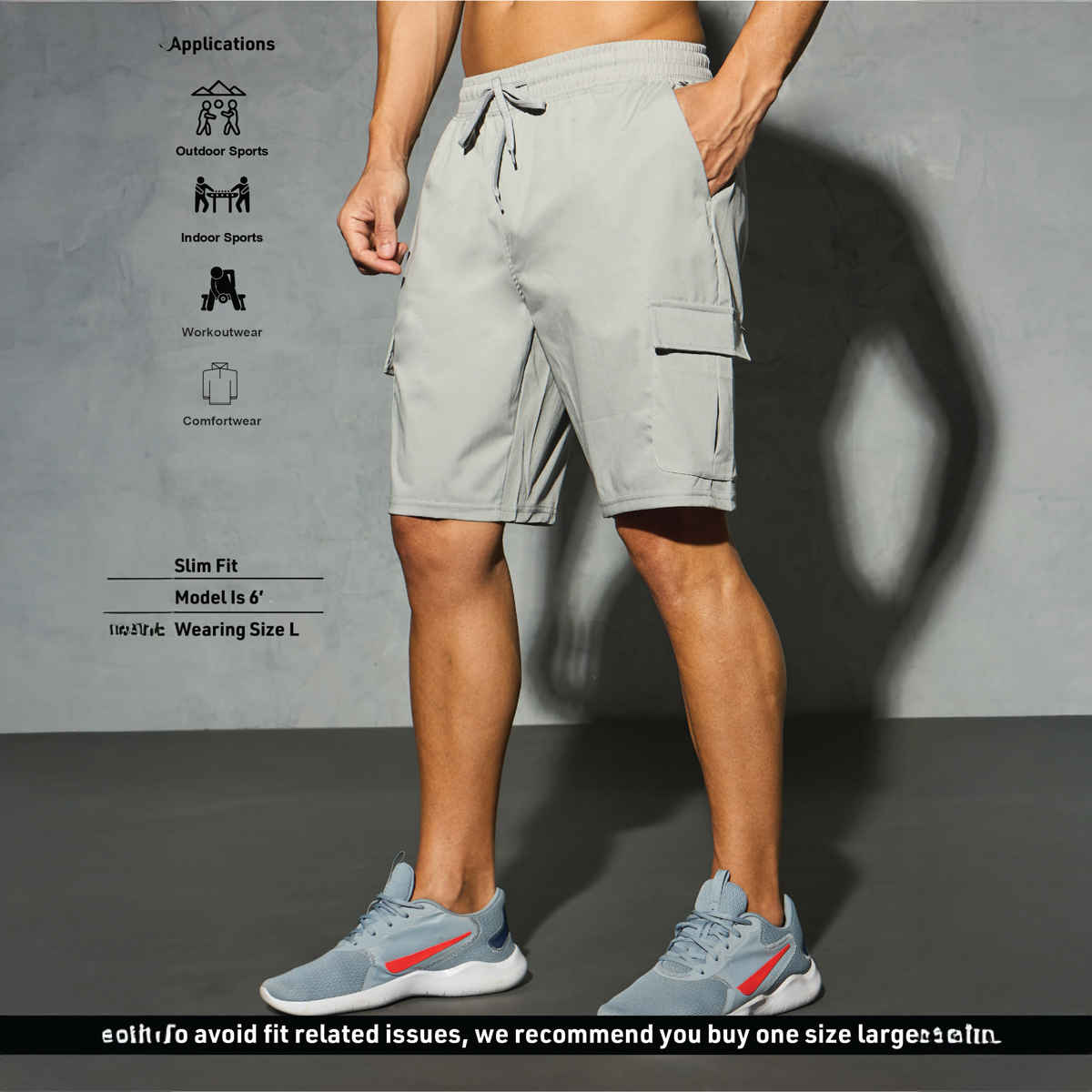 Technosport Men Poly Solid Slim Fit Sports Shorts with TS FLEXI | Ash | L