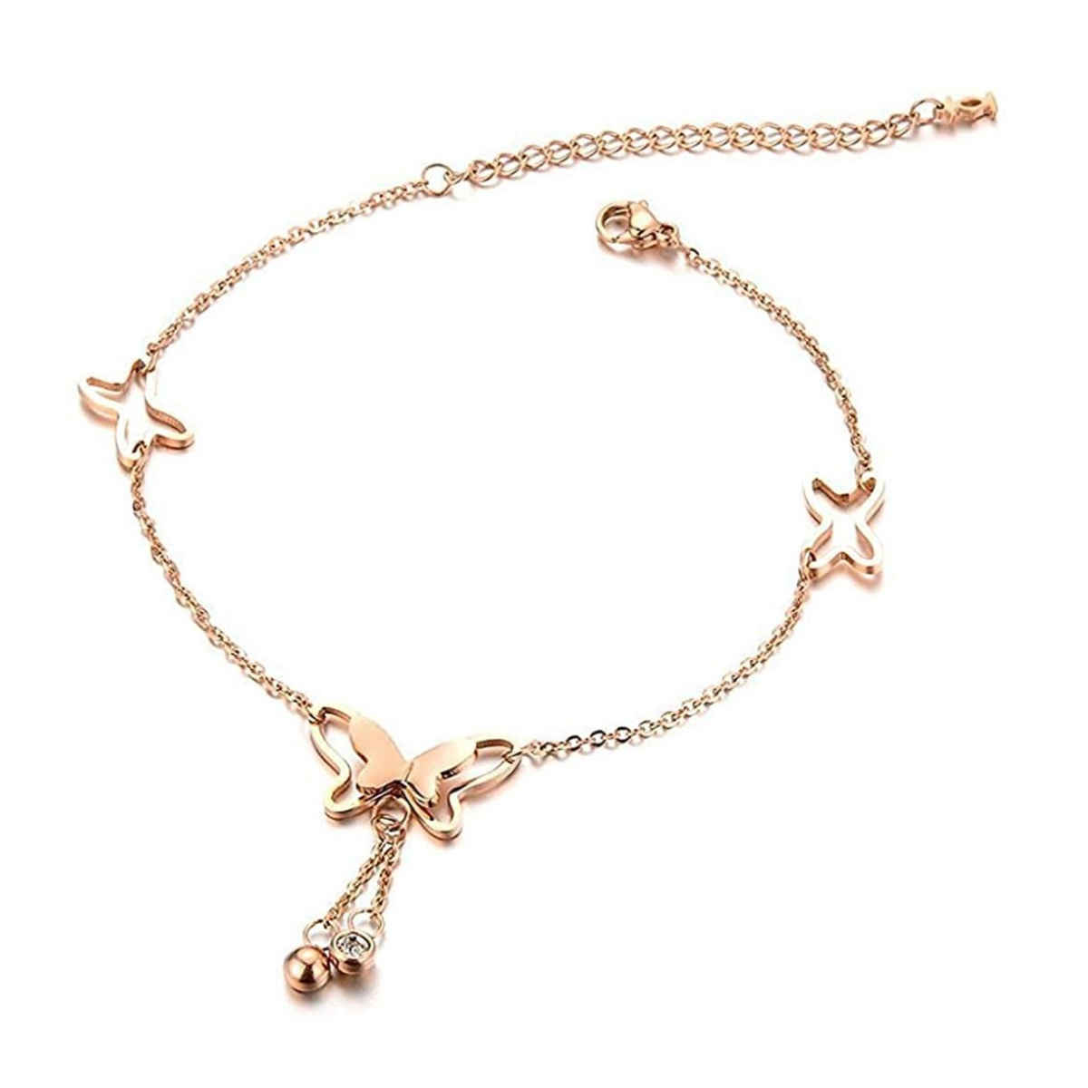 YouBella 18k Rose Gold Plated Butterfly Anklet for Women and Girls (YBANK - 60003)