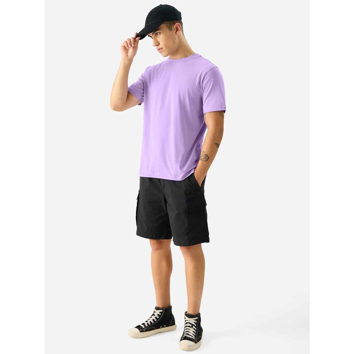 The Souled Store Men's Regular Solids-Deep Lavender Men's T-shirts | Lavender | M