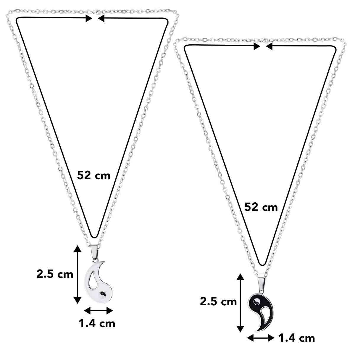 Peora Stainless Steel Yin Yang Puzzle Matching Pendant Couples Necklace Chain for Women - Pack of 2