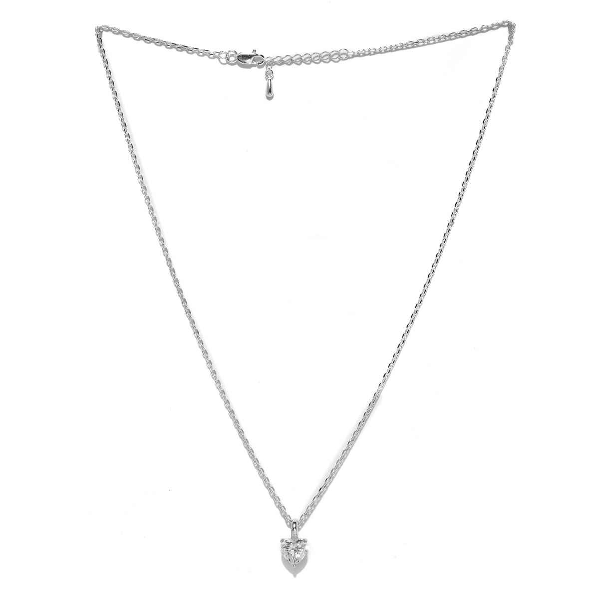 Clara 925 Sterling Silver White Gold Plated Heart Solitaire Pendant Chain Necklace