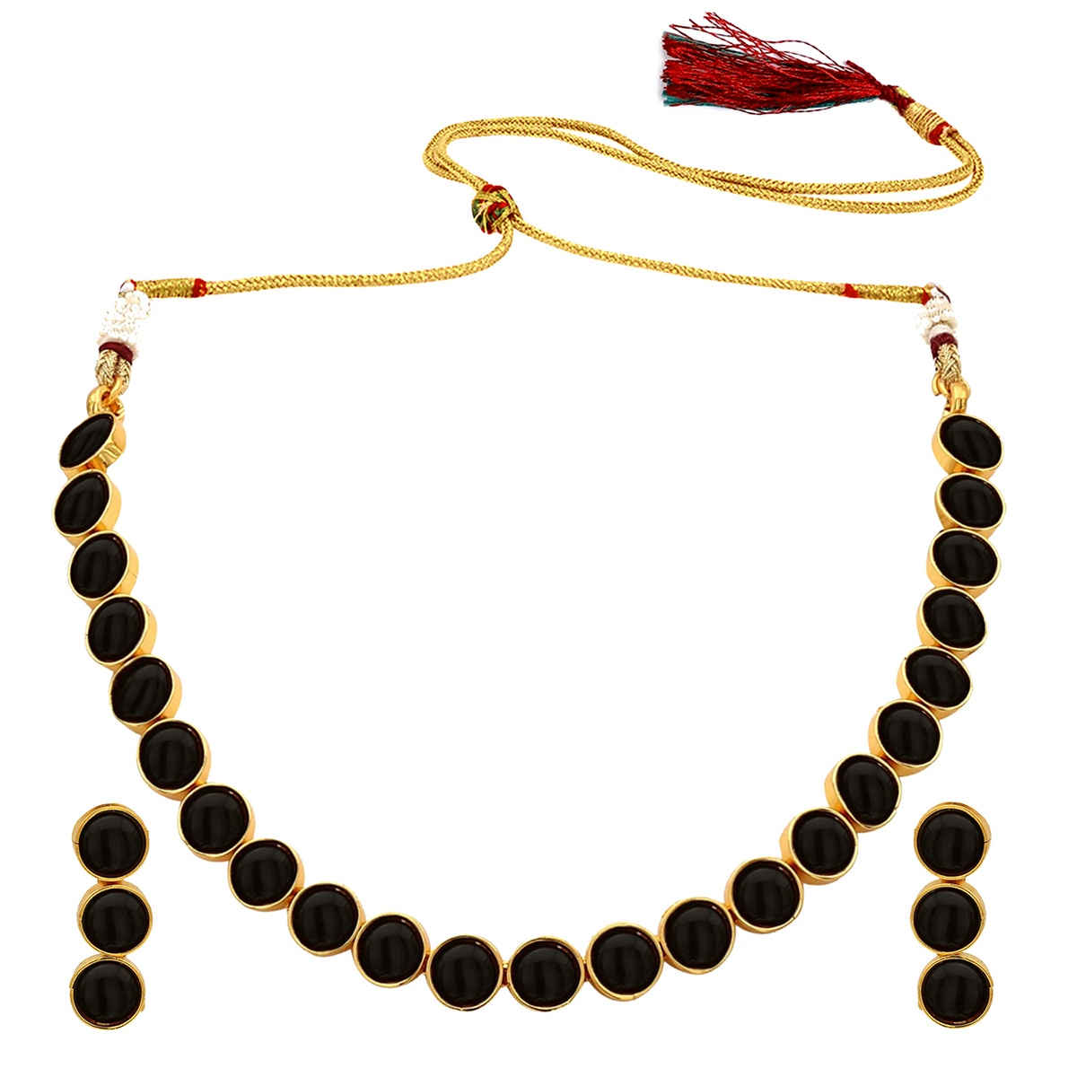 Peora Gold Plated Black Choker Necklace with Drop Earrings Traditional Jewellery Set for Women