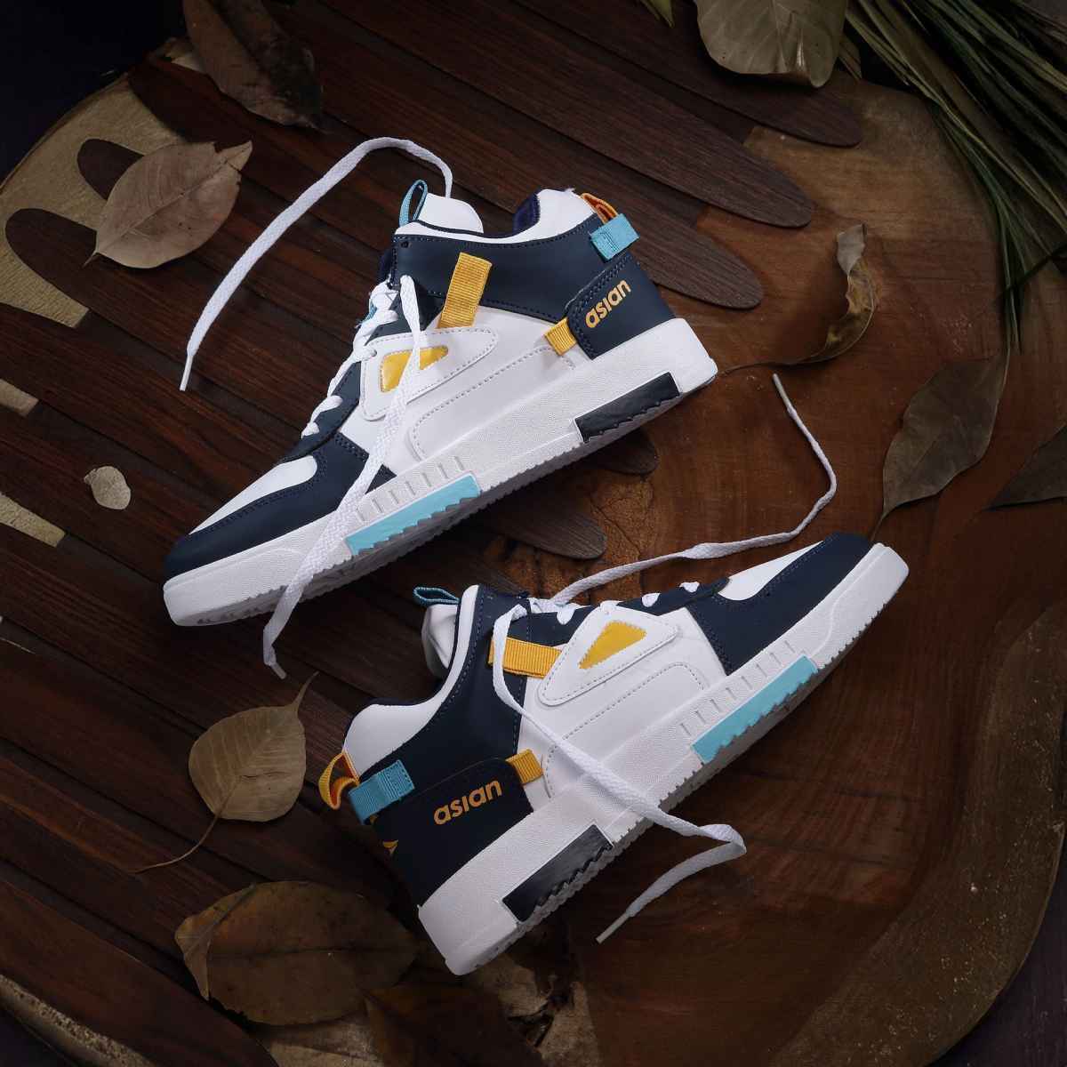 Asian Tarzan-11 Men High Top Sneakers White-Navy (Size-8)