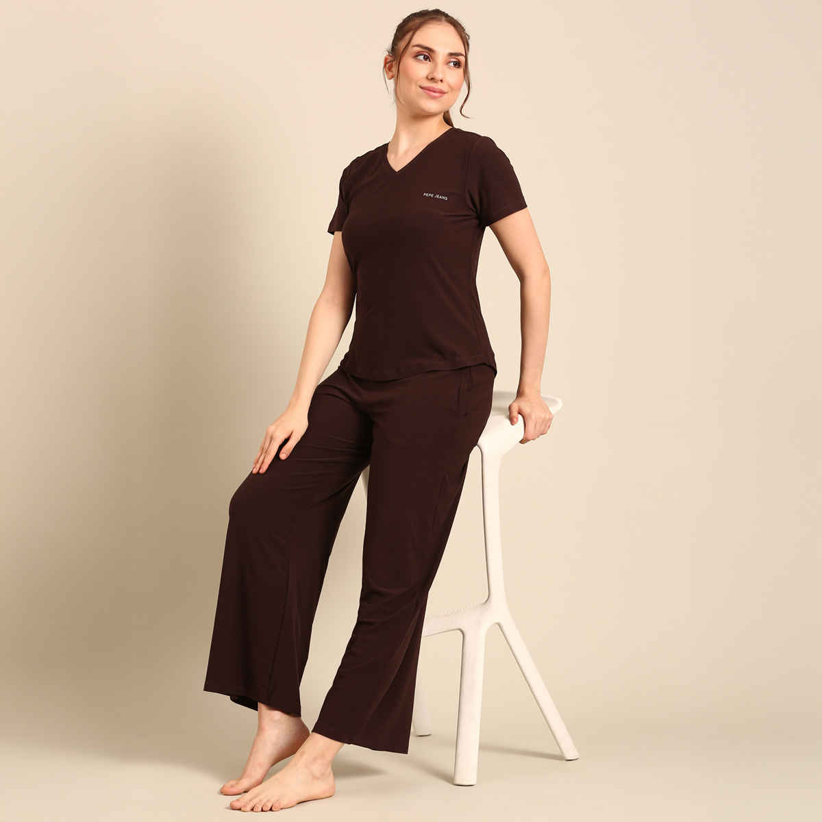 Pepe Jeans Womens Brown Dry Fit Women T-Shirt - Pack of 1 (S) Comfort Fit, Soft Fabric, Breathable