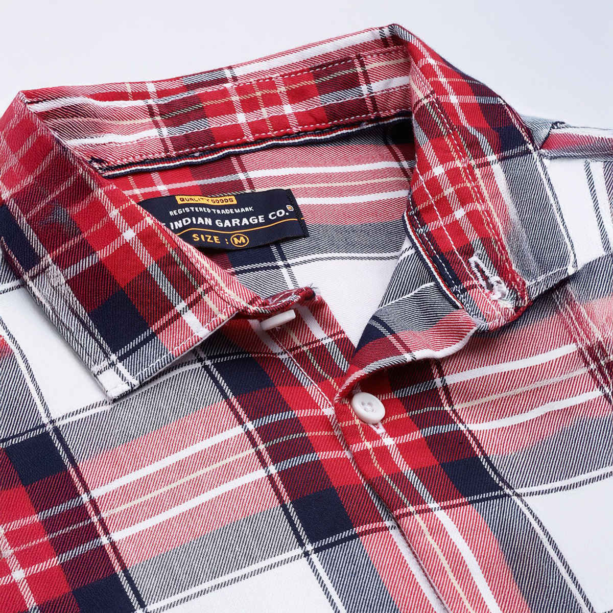 The Indian Garage Co Men's Regular Fit Checkered Casual Shirt | Red - 2XL