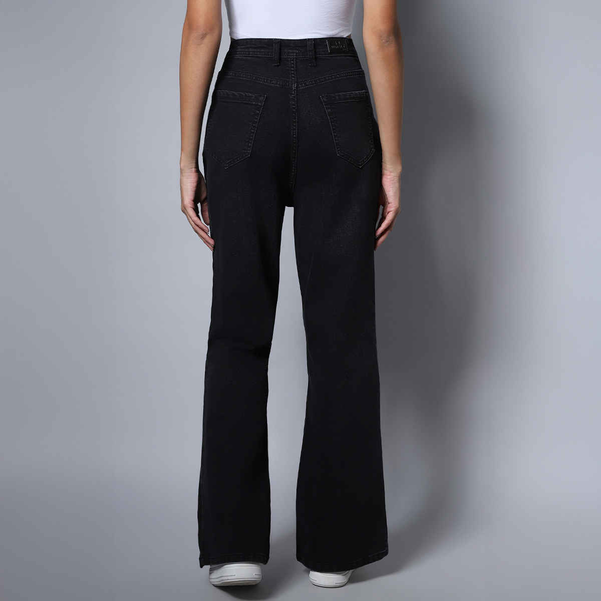 High Star Women Black Stretch Flare Fit Clean Look Jeans (Size-28)