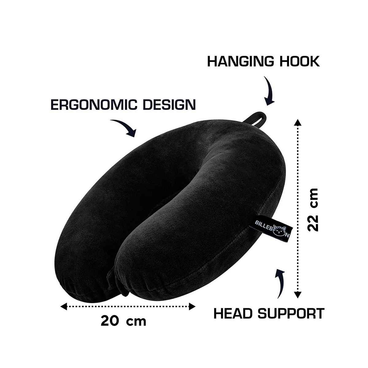 Billebon Premium Fibre Filled Travel Neck Pillow with Eye Mask And Earphone Case | Black