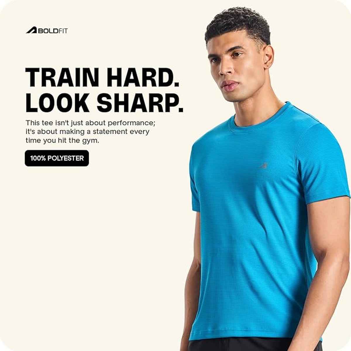 Boldfit Men's Sports T-shirt Quick Dry Fit Regular Gym Casual Wear Running | Blue - M