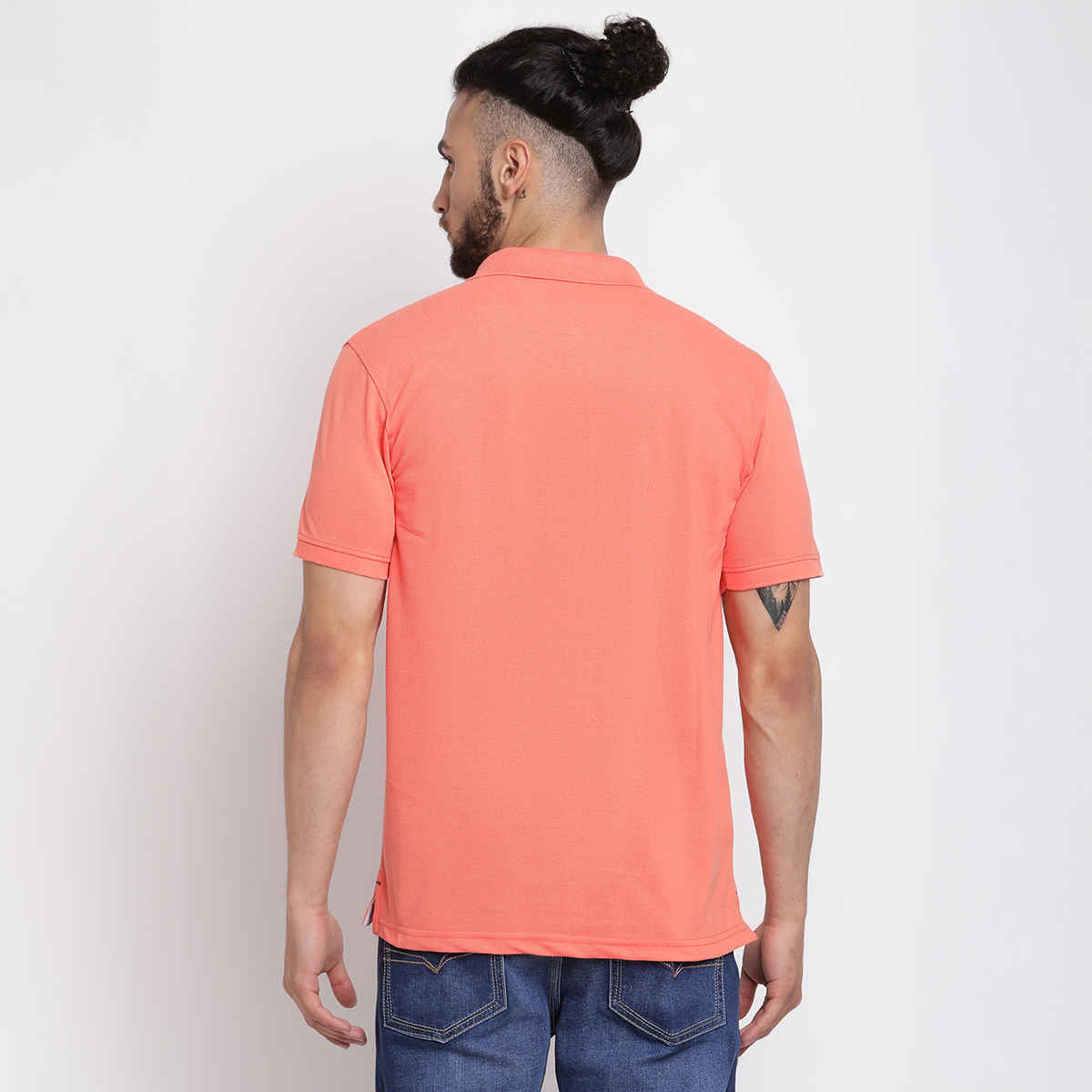 Cantabil Men's Regular Fit Polo Collar Pure Cotton T-shirt | Coral - L